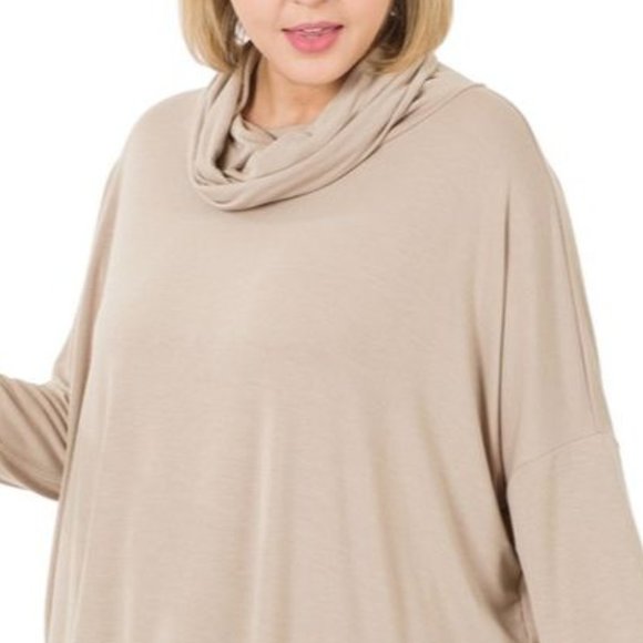 Plus Size Oversized Cowl Neck Long Sleeve Top - Picture 2 of 4